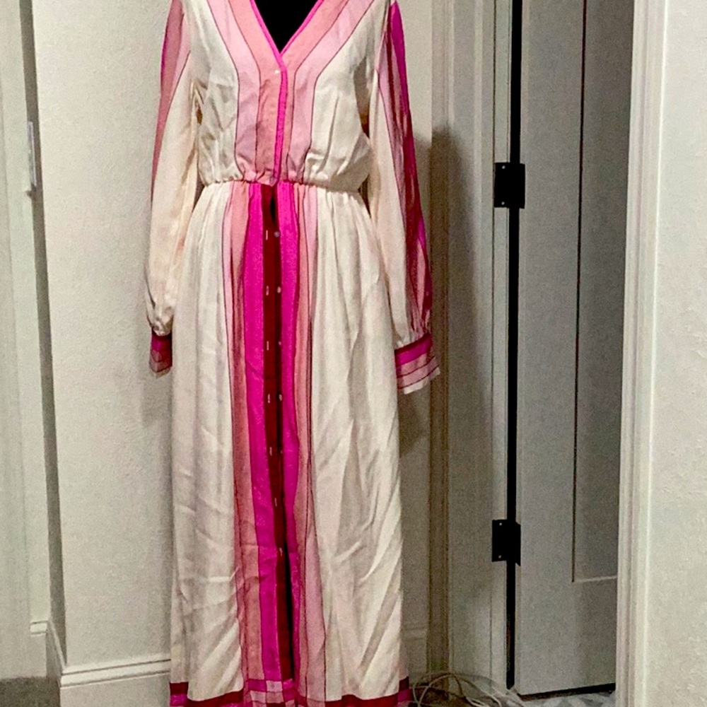 Pink silk striped dress